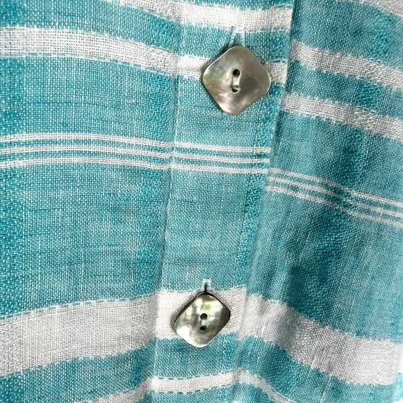 Habitat 100% Linen Striped ¾ Sleeve Oversized Top Aqua Mother of Pearl Size XL - Picture 3 of 6